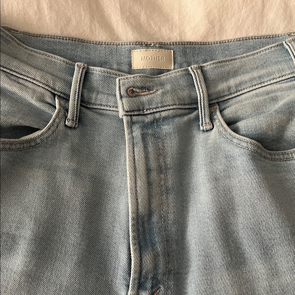 Mother light wash ankle fray jeans